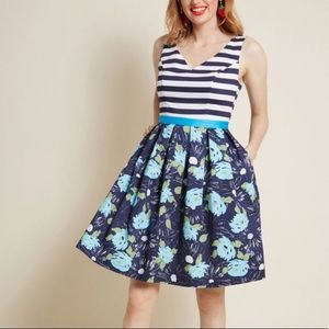 NWOT ModCloth stripes and floral dress